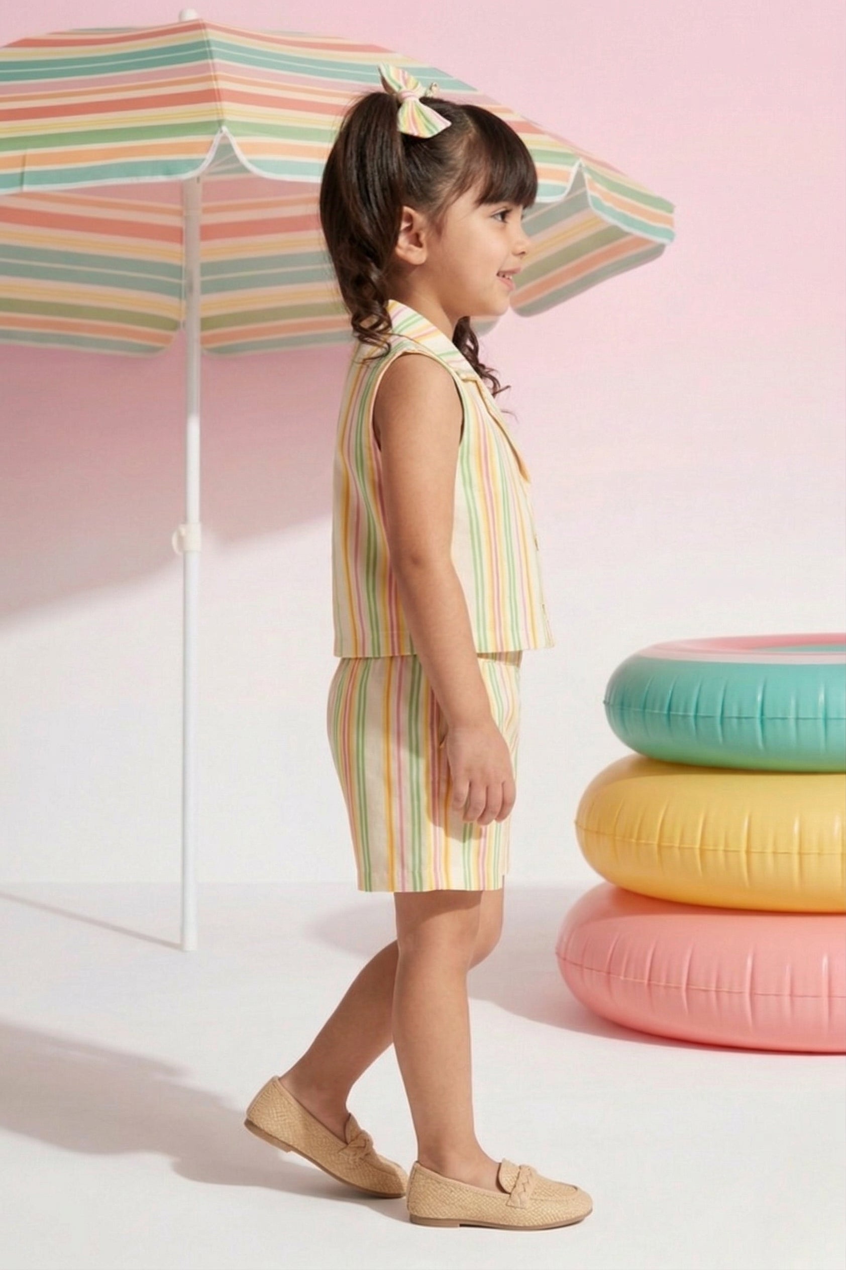 Pastel Stripe Sleeveless Top & Shorts Set TSSET40399