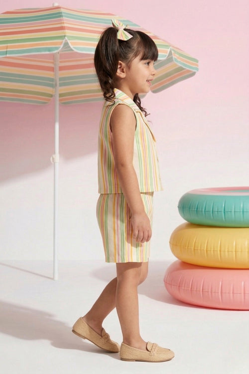 Pastel Stripe Sleeveless Top & Shorts Set TSSET40399