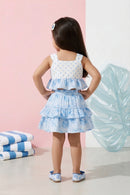 Blue Floral Tiered Ruffle Top & Skirt Set TSSET40402
