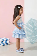 Blue Floral Tiered Ruffle Top & Skirt Set TSSET40402