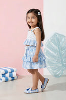 Blue Floral Tiered Ruffle Top & Skirt Set TSSET40402