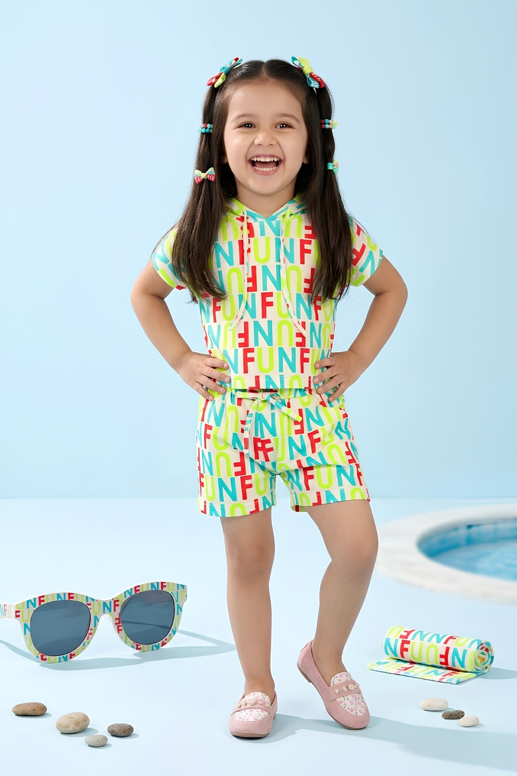 “FUN” Print Shirt &amp; Shorts Co-ord Set TSSET40410