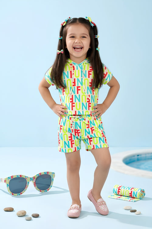“FUN” Print Shirt &amp; Shorts Co-ord Set TSSET40410