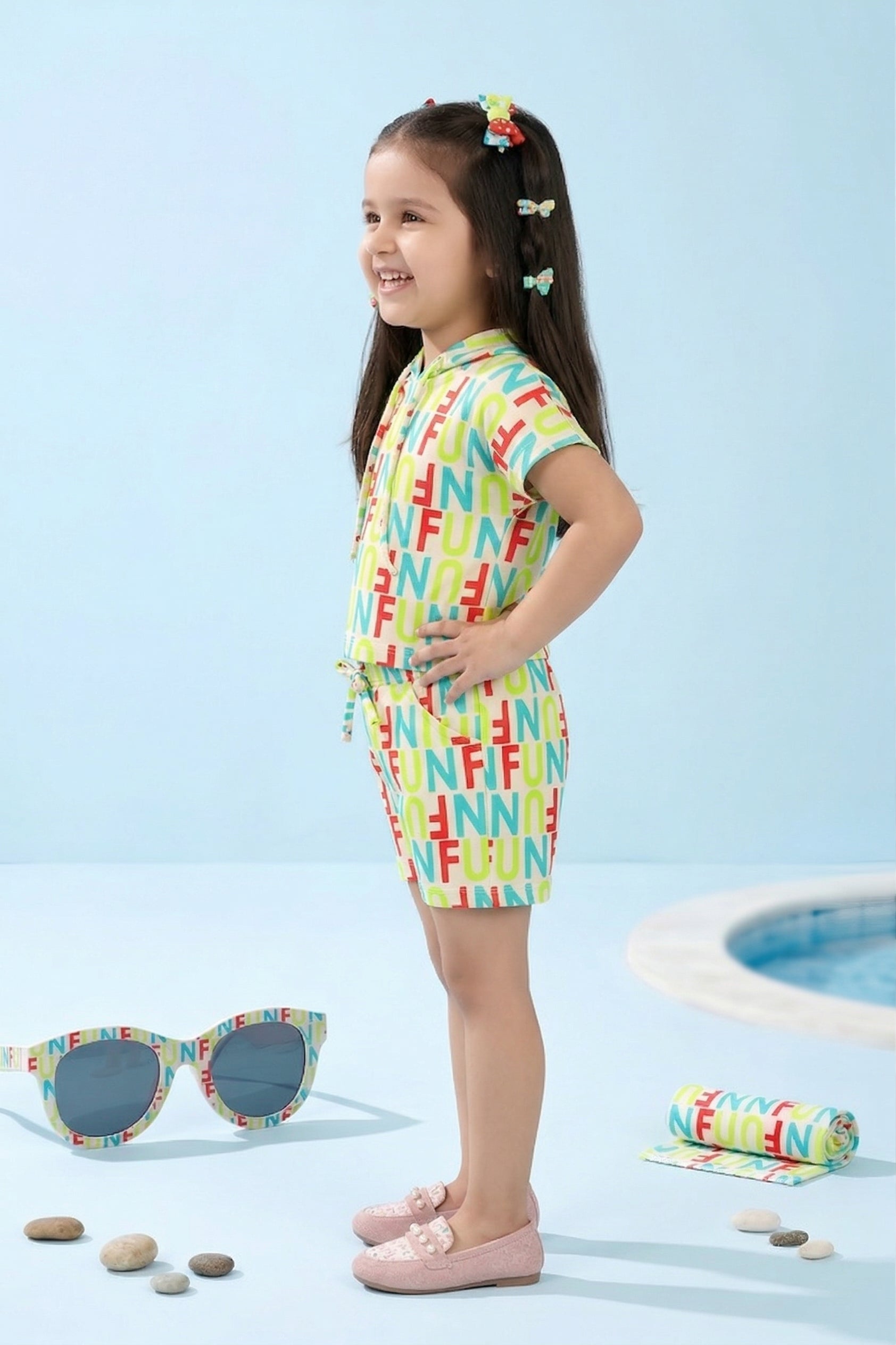 “FUN” Print Shirt &amp; Shorts Co-ord Set TSSET40410