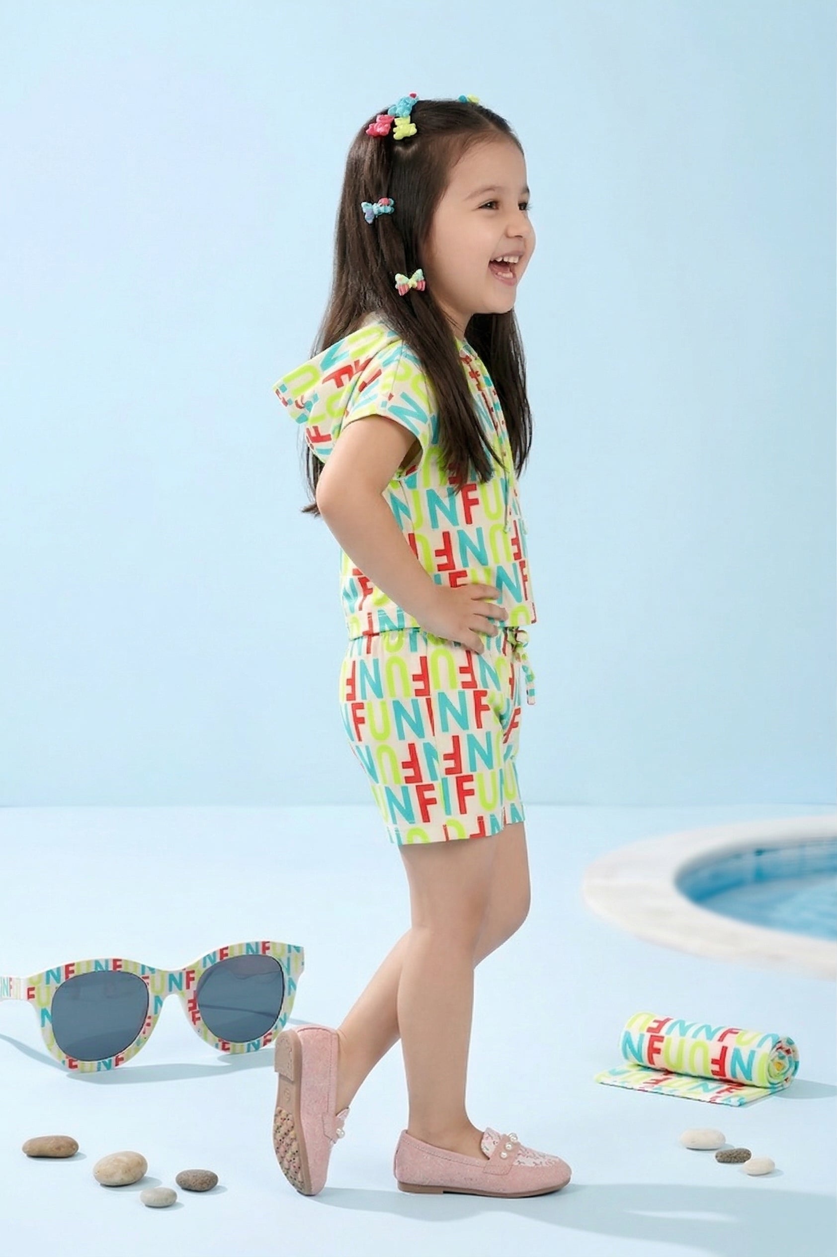 “FUN” Print Shirt &amp; Shorts Co-ord Set TSSET40410