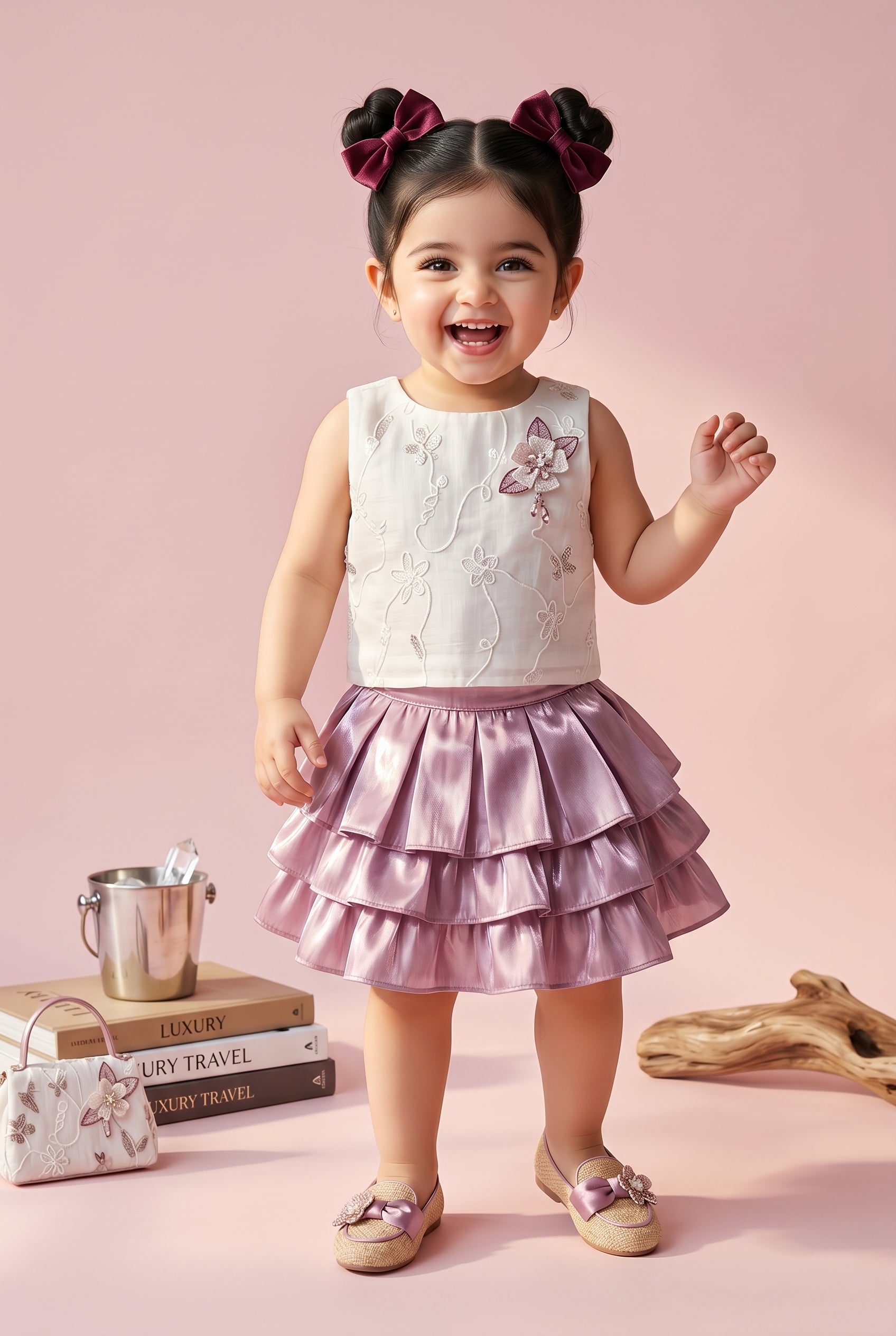 Girls Pink Layered Ruffle Party Dress TSSET40478