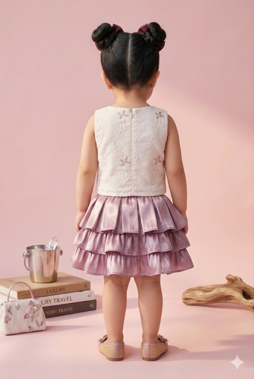 Girls Pink Layered Ruffle Party Dress TSSET40478