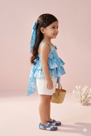 Blue Printed Ruffle Top with Shorts Set TSSET40490