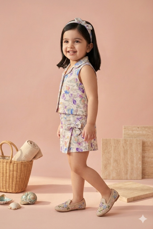 Pastel Floral Collar Top & Skirt Set TSSET40495