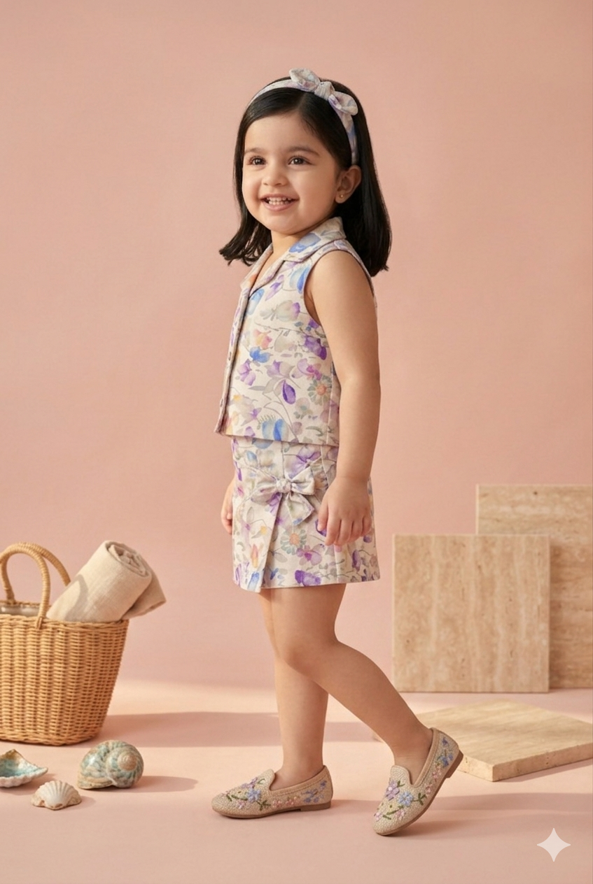 Pastel Floral Collar Top & Skirt Set TSSET40495