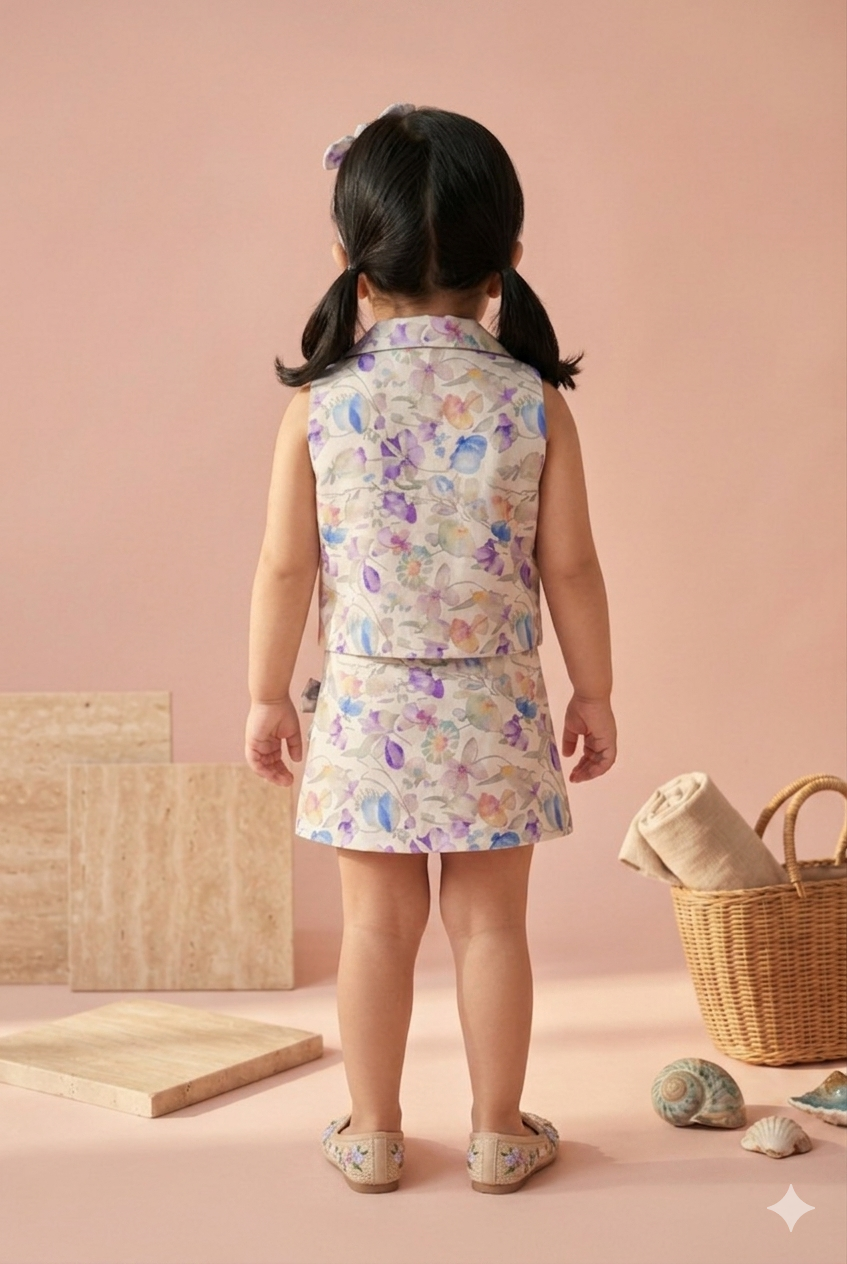 Pastel Floral Collar Top & Skirt Set TSSET40495