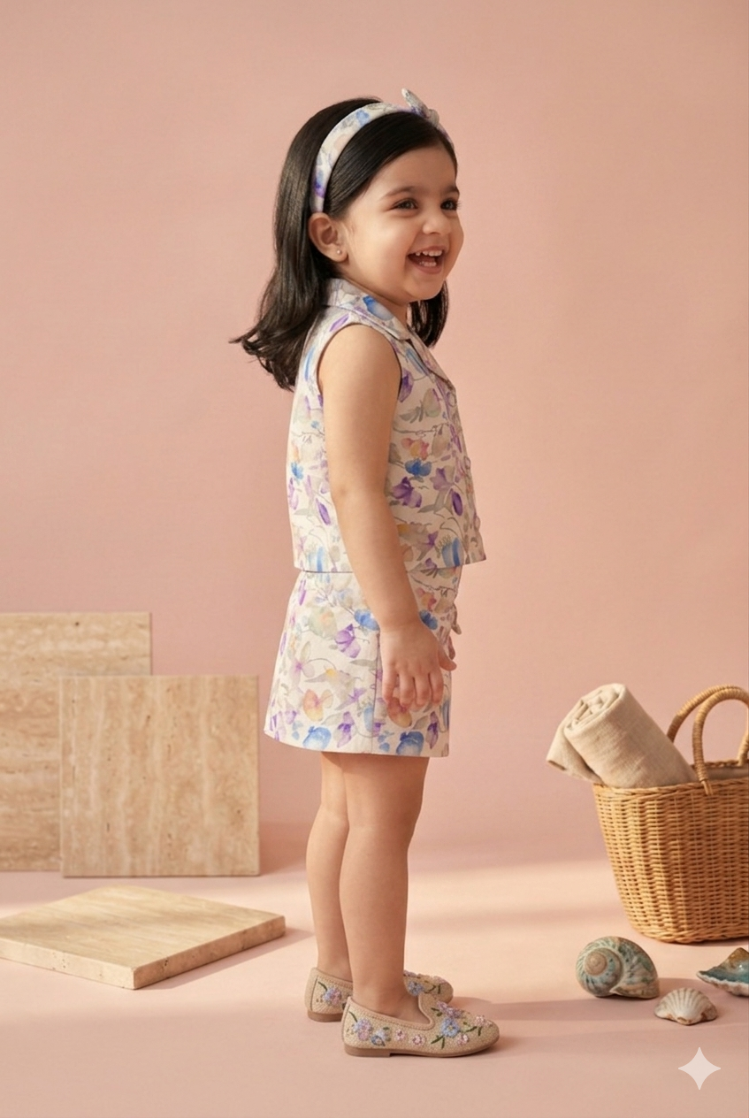 Pastel Floral Collar Top & Skirt Set TSSET40495