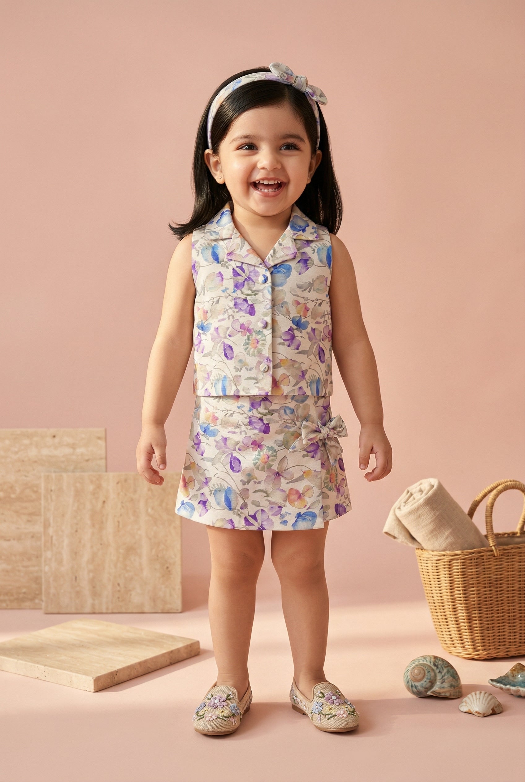 Pastel Floral Collar Top & Skirt Set TSSET40495