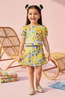 Yellow Floral Peplum Top & Skirt Set TSSET40499