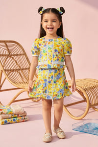 Yellow Floral Peplum Top & Skirt Set TSSET40499