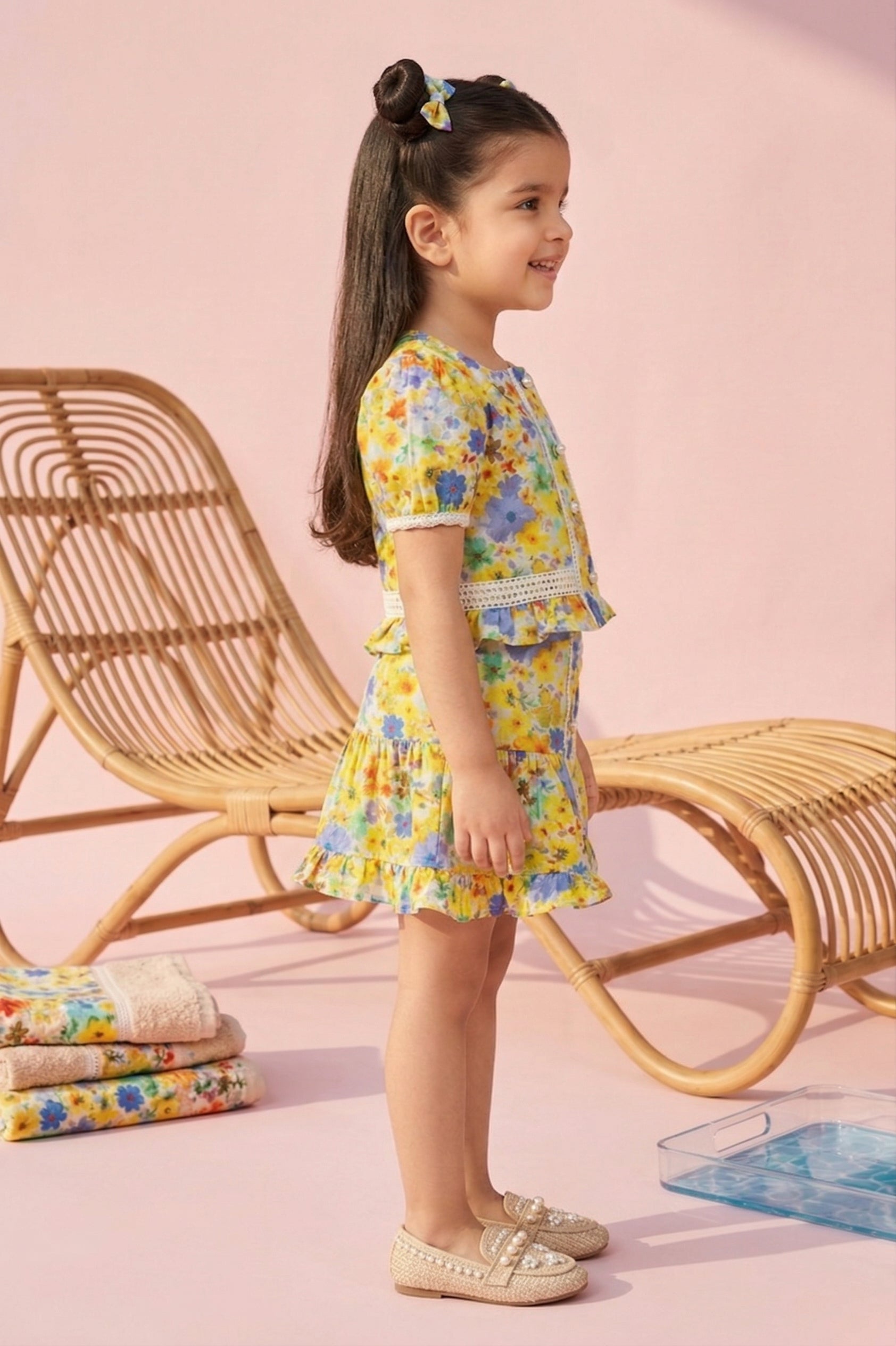 Yellow Floral Peplum Top & Skirt Set TSSET40499