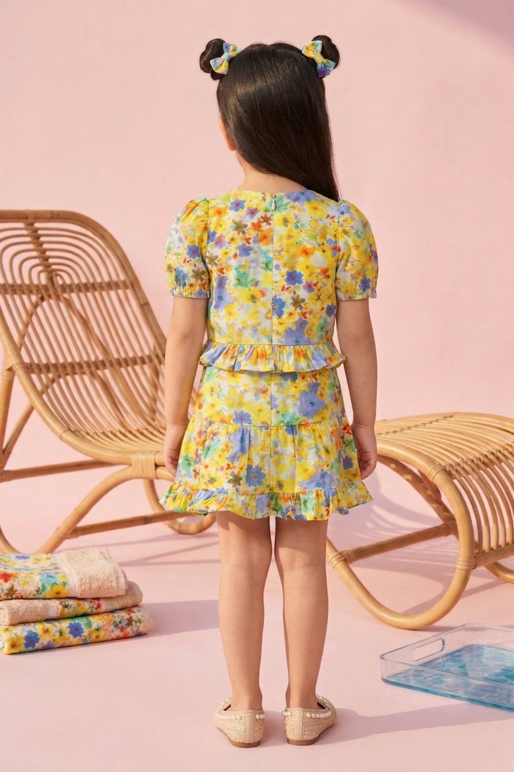 Yellow Floral Peplum Top & Skirt Set TSSET40499
