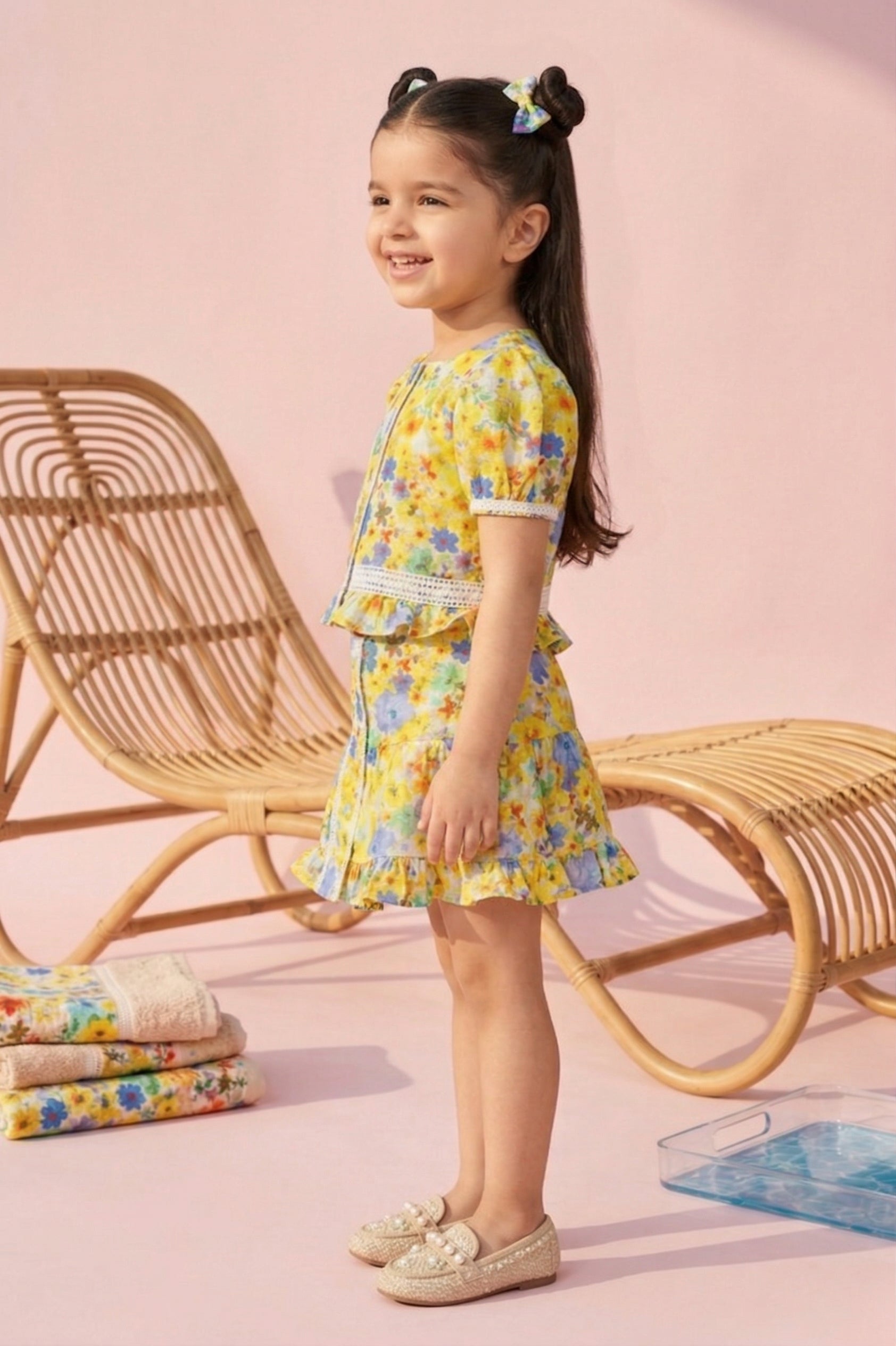Yellow Floral Peplum Top & Skirt Set TSSET40499