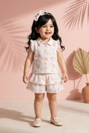 Pink Floral Lace Top & Tiered Skirt Set TSSET40501