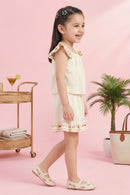 Girls Flared Sleeves Embroidered Top & Shorts Set TSSET40502