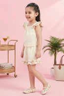 Girls Flared Sleeves Embroidered Top & Shorts Set TSSET40502