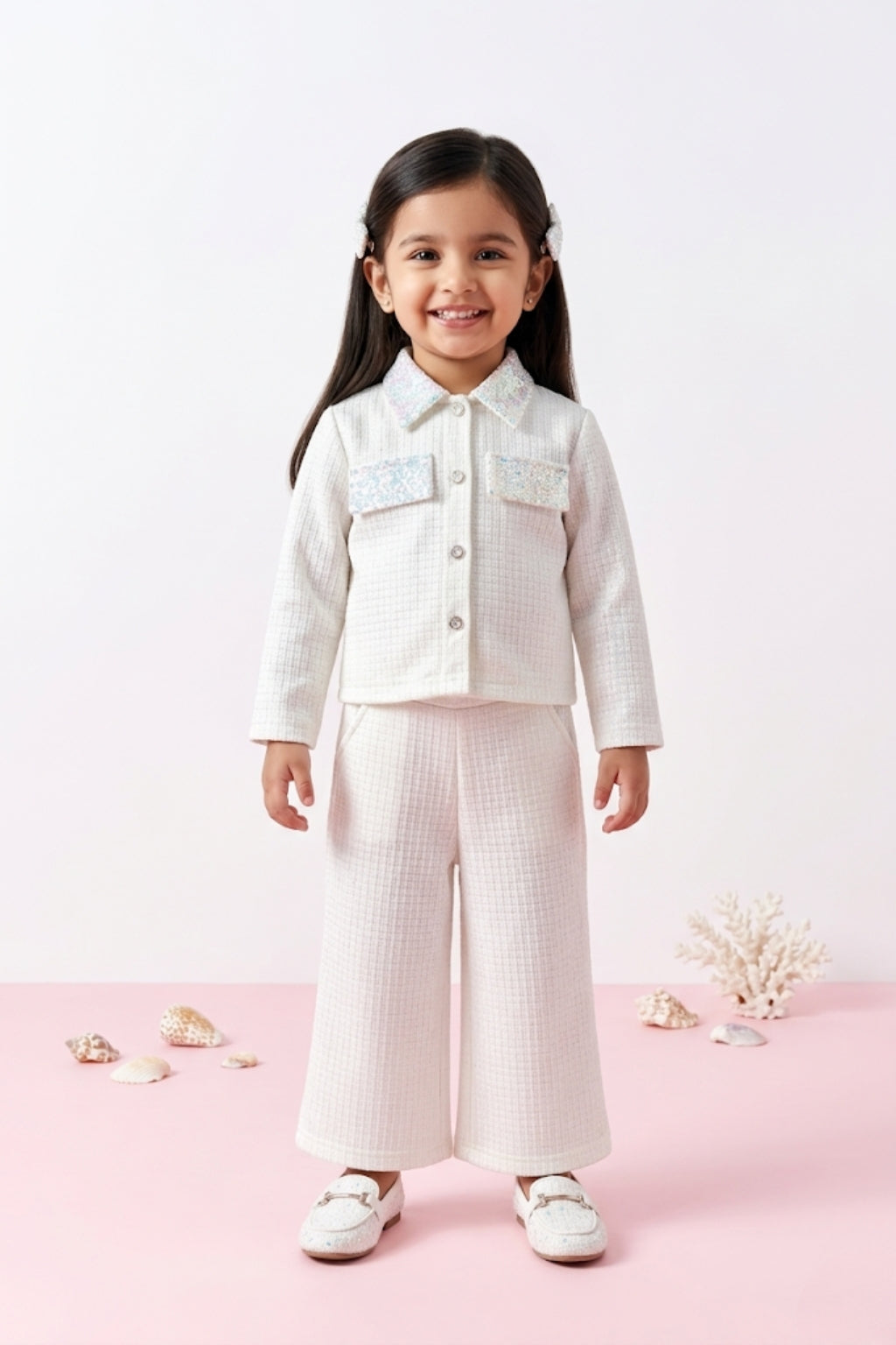 Pearl Shimmer Jacket & Flared Pants Set TSSET40518