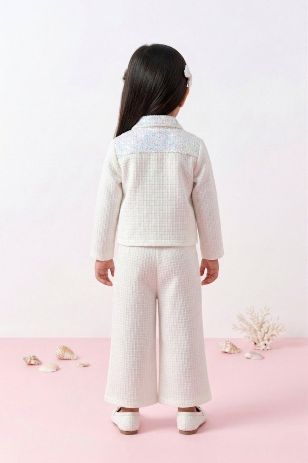 Pearl Shimmer Jacket & Flared Pants Set TSSET40518