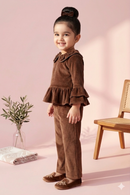 Chocolate Velvet Ruffle Top & Flared Pants Set TSSET40530