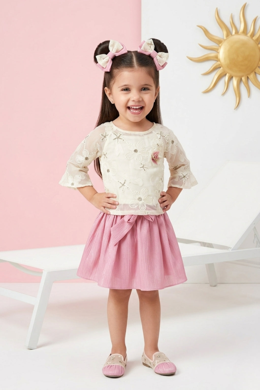 Lace Top & Pink Shimmer Skirt Set TSSET40531