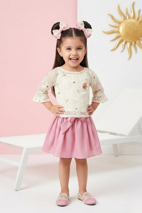 Lace Top & Pink Shimmer Skirt Set TSSET40531