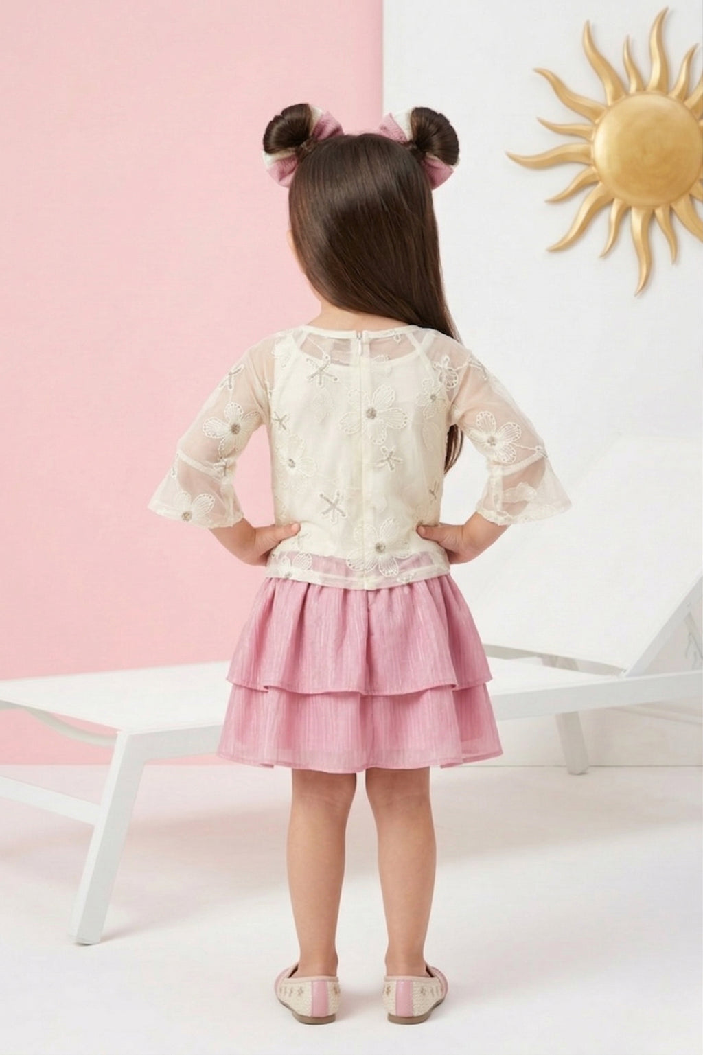 Lace Top & Pink Shimmer Skirt Set TSSET40531