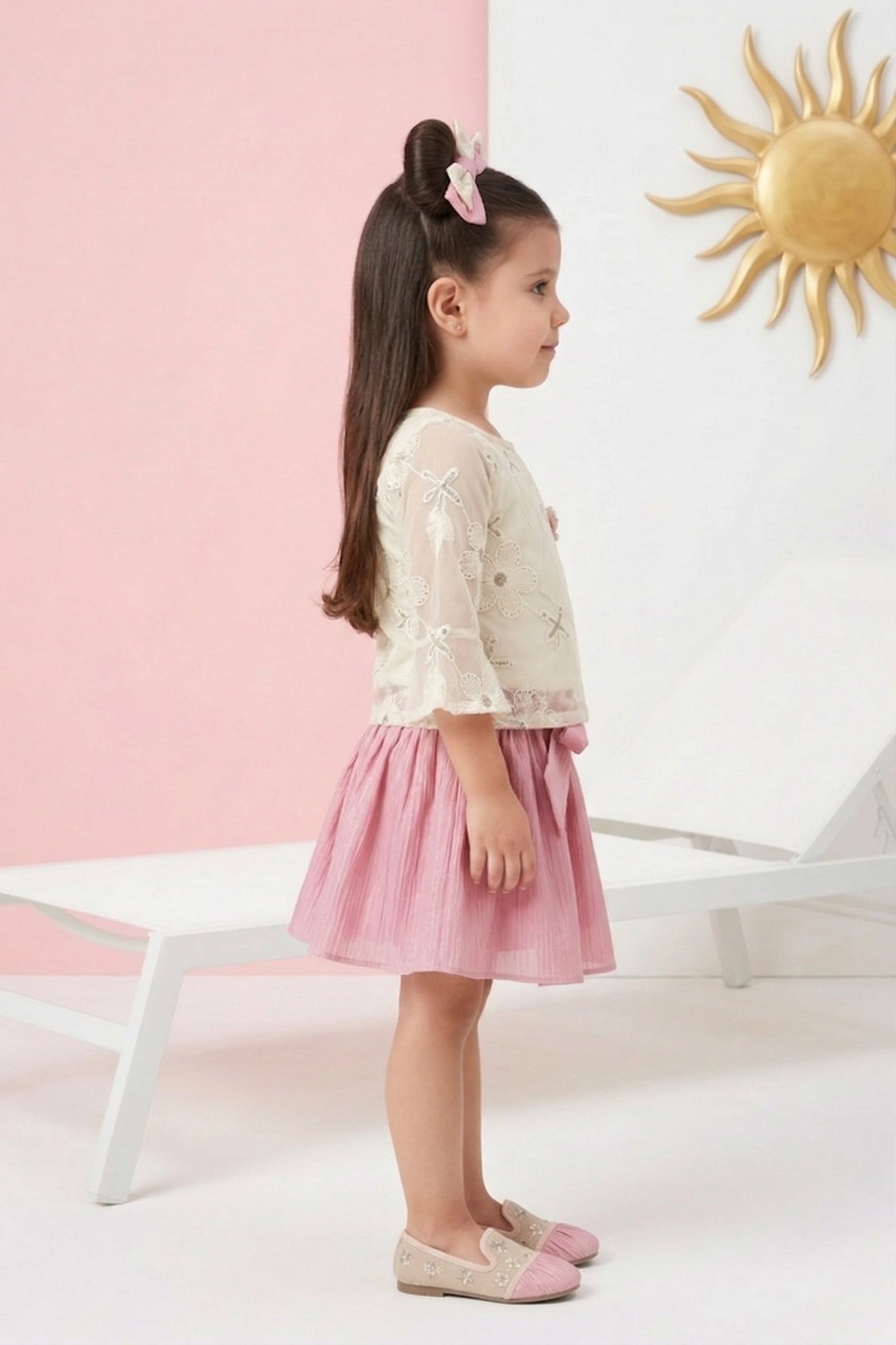 Lace Top & Pink Shimmer Skirt Set TSSET40531