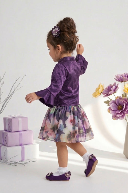 Plum Ruffle Top & Floral Skirt Set TSSET40535