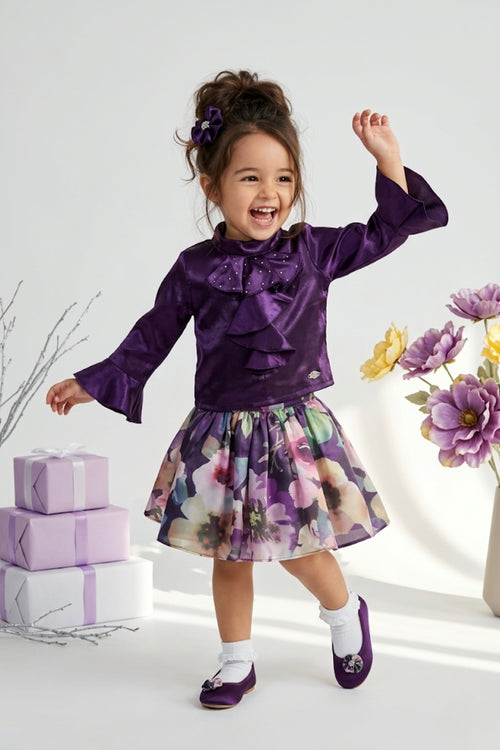 Plum Ruffle Top & Floral Skirt Set TSSET40535