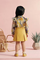 Girls Olive Floral Blouse & Mustard Skirt Set TSSET40546