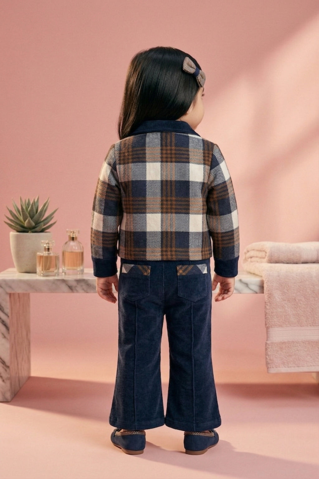 Plaid Jacket & Black Flared Pants Set TSSET40550