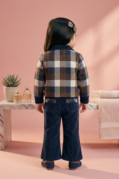 Plaid Jacket & Black Flared Pants Set TSSET40550