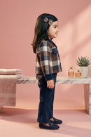 Plaid Jacket & Black Flared Pants Set TSSET40550