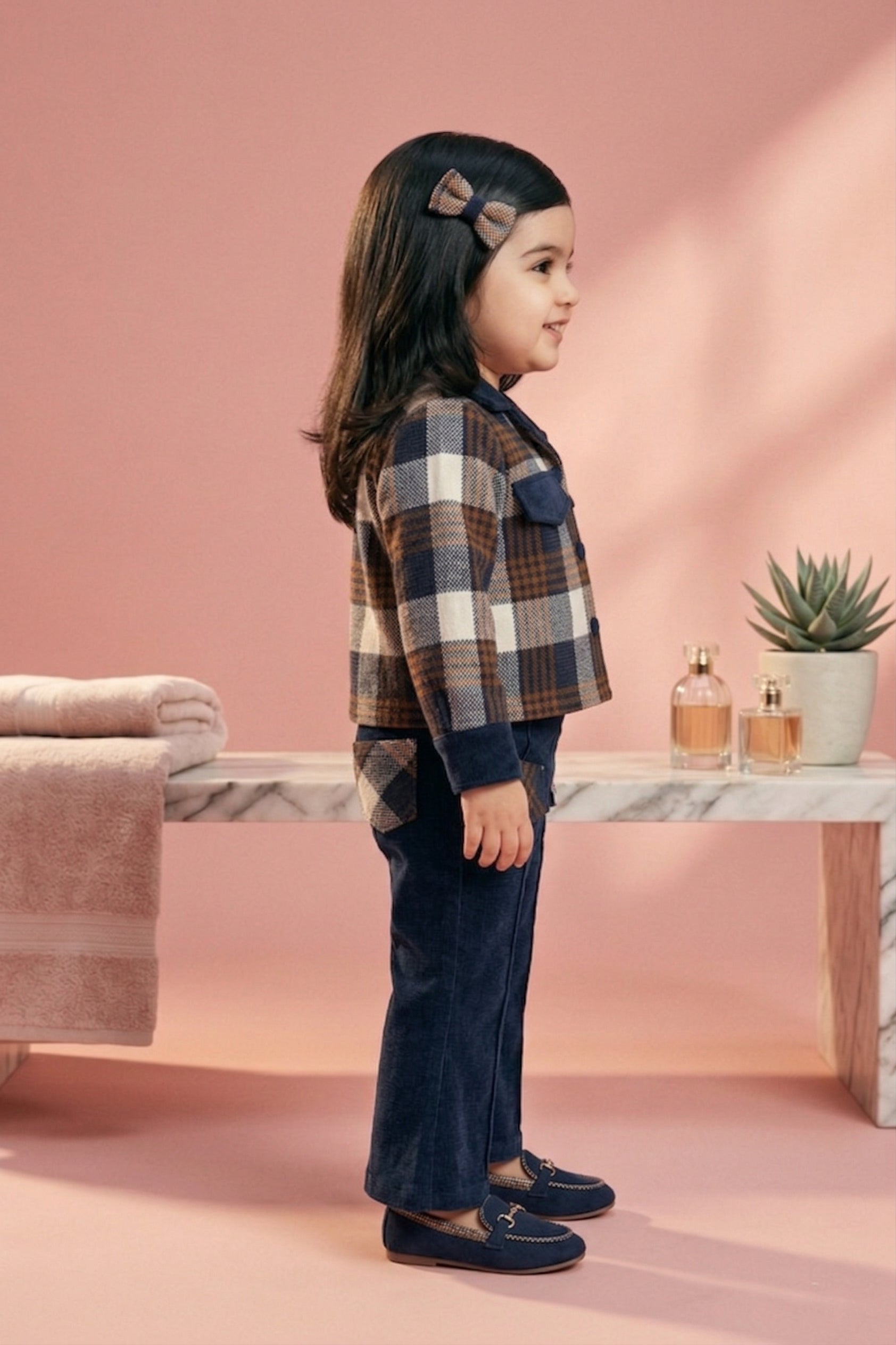 Plaid Jacket & Black Flared Pants Set TSSET40550