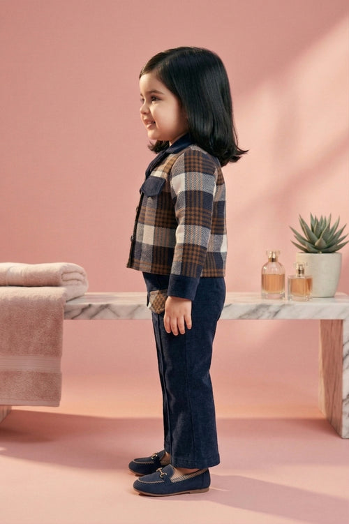 Plaid Jacket & Black Flared Pants Set TSSET40550