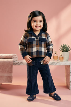 Plaid Jacket & Black Flared Pants Set TSSET40550