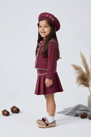 Burgundy Sailor Collar Jacket & Pleated Skirt Set TSSET40553
