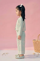 Sage Green Embroidered Jacket & Wide-Leg Pants Set TSSET40556
