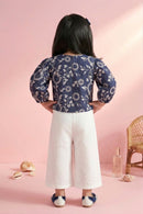 Navy Floral Top & Ivory Wide-Leg Pants Set TSSET40562