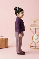 Plum Jacket & Printed Wide-Leg Pants Set TSSET40577