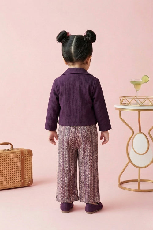Plum Jacket & Printed Wide-Leg Pants Set TSSET40577