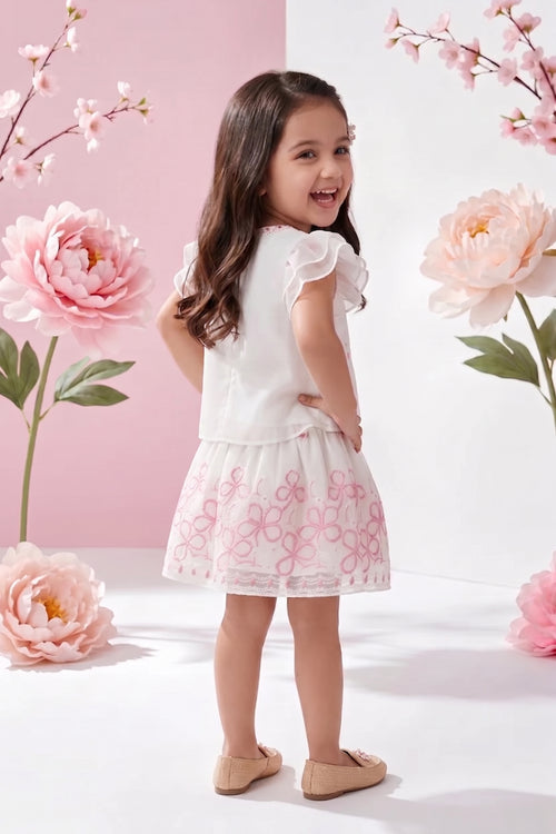 Cream Floral Embroidered Party Dress TSSET40598