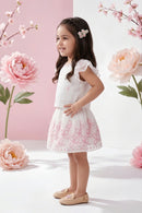 Cream Floral Embroidered Party Dress TSSET40598
