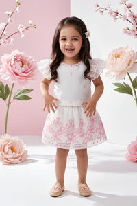 Cream Floral Embroidered Party Dress TSSET40598