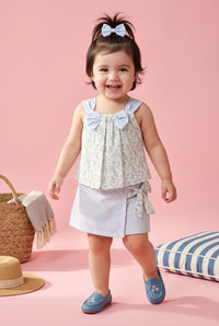 Blue Floral Bow Top & Striped Skirt Set TSSET40237